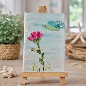 Coastal Eclectics Sea Glass Art Plaque – Butterfly & Wildflower 5” x 7”